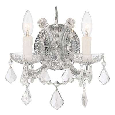 ##Antique Hardware## Maria Theresa 2 Light Clear Italian Crystal Polished Chrome Sconce