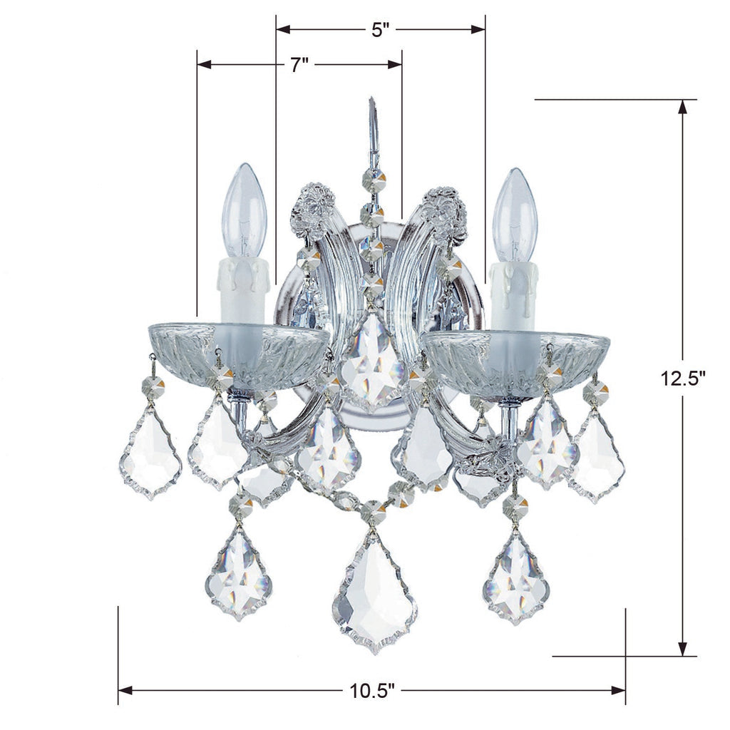 ##Antique Hardware## Maria Theresa 2 Light Clear Italian Crystal Polished Chrome Sconce