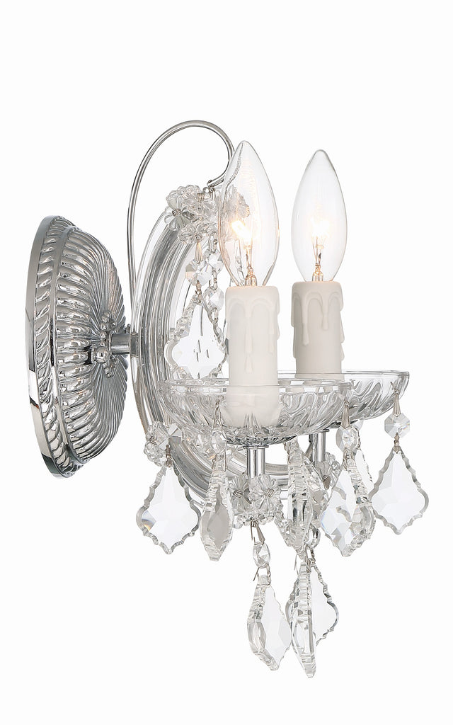 ##Antique Hardware## Maria Theresa 2 Light Hand Cut Crystal Polished Chrome Sconce