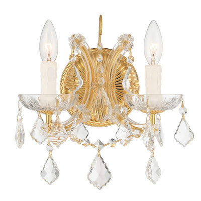 ##Antique Hardware## Maria Theresa 2 Light Clear Italian Crystal Gold Sconce