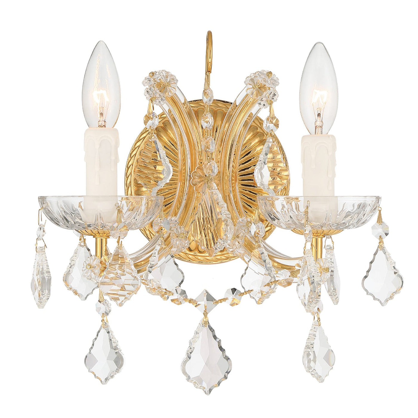 ##Antique Hardware## Maria Theresa 2 Light Hand Cut Crystal Gold Sconce