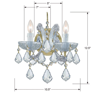 ##Antique Hardware## Maria Theresa 2 Light Spectra Crystal Gold Sconce