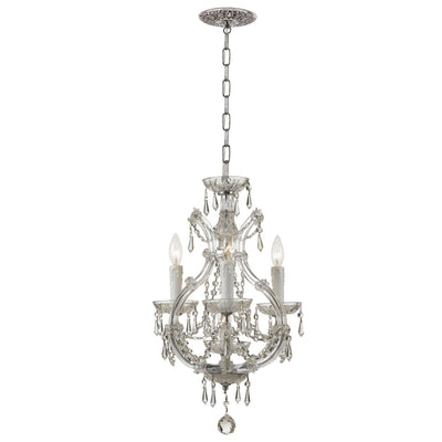 ##Antique Hardware## Maria Theresa 4 Light Clear Italian Crystal Polished Chrome Mini Chandelier