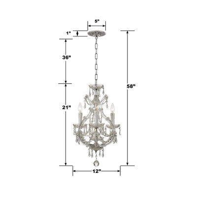 ##Antique Hardware## Maria Theresa 4 Light Hand Cut Crystal Polished Chrome Mini Chandelier