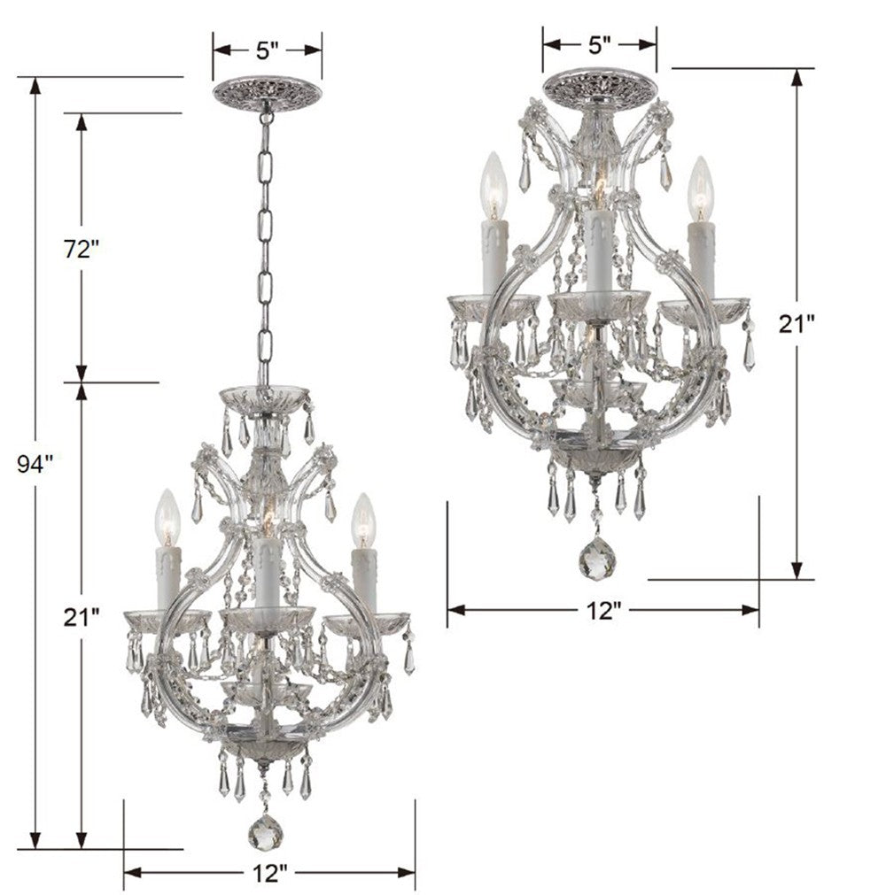 ##Antique Hardware## Maria Theresa 4 Light Spectra Crystal Polished Chrome Semi Flush Mount