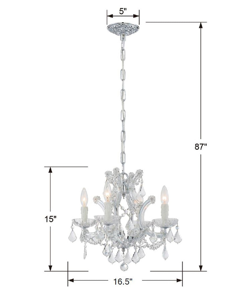 ##Antique Hardware## Maria Theresa 4 Light Clear Italian Crystal Polished Chrome Mini Chandelier