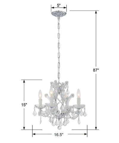 ##Antique Hardware## Maria Theresa 4 Light Clear Italian Crystal Polished Chrome Mini Chandelier