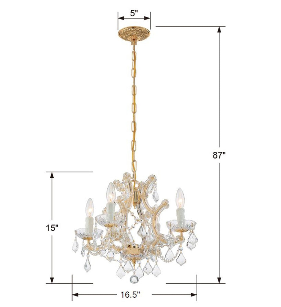 ##Antique Hardware## Maria Theresa 4 Light Clear Italian Crystal Gold Mini Chandelier