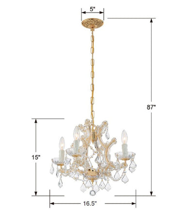 ##Antique Hardware## Maria Theresa 4 Light Hand Cut Crystal Gold Mini Chandelier