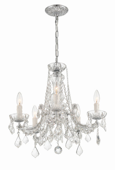 ##Antique Hardware## Maria Theresa 5 Light Hand Cut Crystal Polished Chrome Chandelier