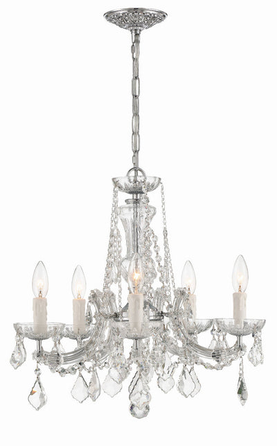 ##Antique Hardware## Maria Theresa 5 Light Hand Cut Crystal Polished Chrome Chandelier