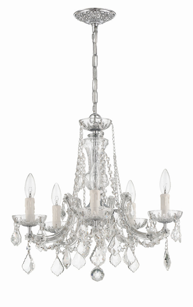 ##Antique Hardware## Maria Theresa 5 Light Hand Cut Crystal Polished Chrome Chandelier