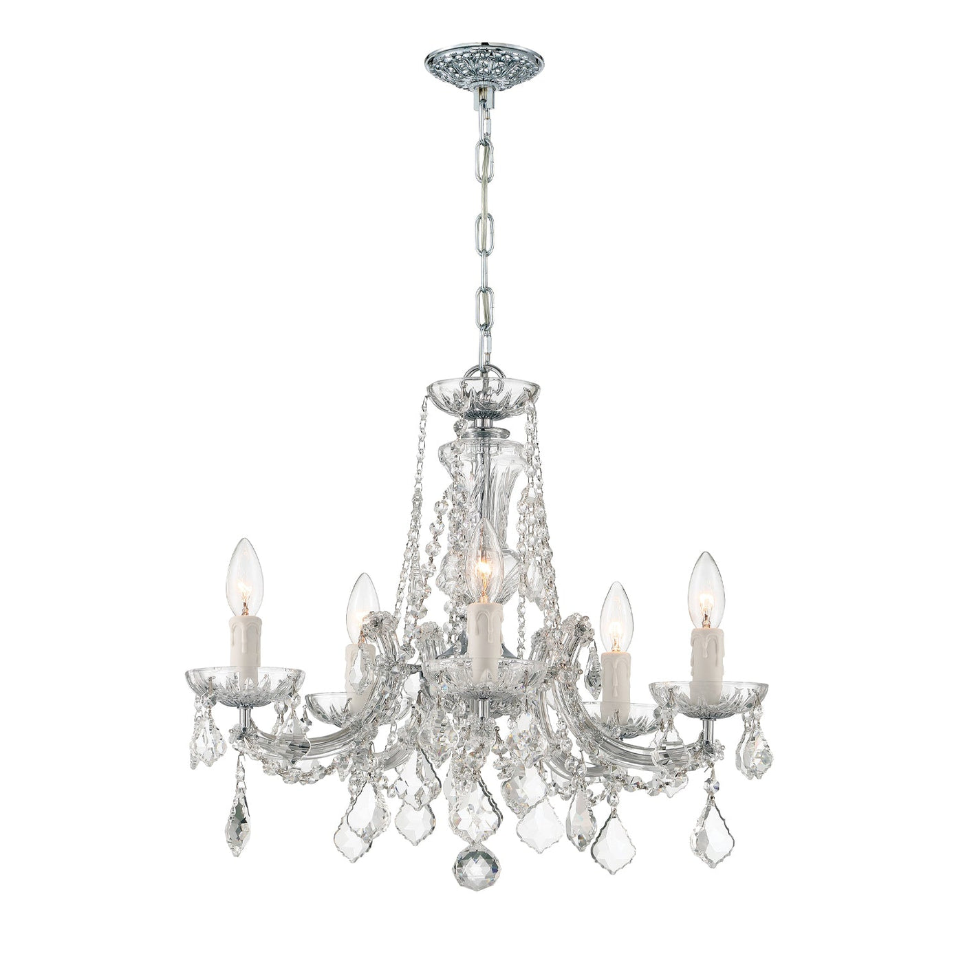 ##Antique Hardware## Maria Theresa 5 Light Swarovski Strass Crystal Polished Chrome Chandelier