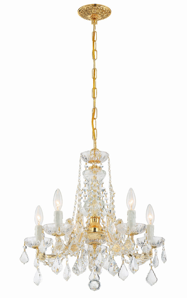 ##Antique Hardware## Maria Theresa 5 Light Hand Cut Crystal Gold Chandelier