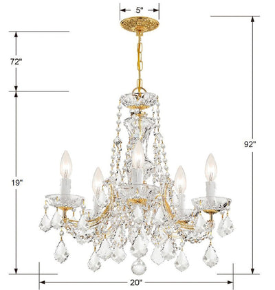 ##Antique Hardware## Maria Theresa 5 Light Hand Cut Crystal Gold Chandelier