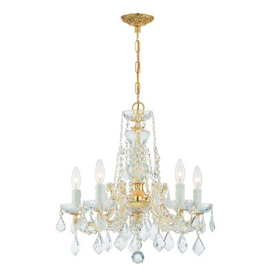 ##Antique Hardware## Maria Theresa 5 Light Spectra Crystal Gold Chandelier