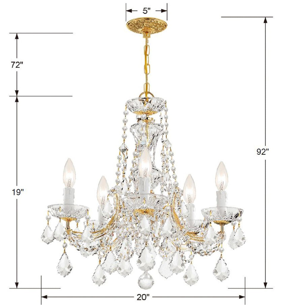 ##Antique Hardware## Maria Theresa 5 Light Spectra Crystal Gold Chandelier