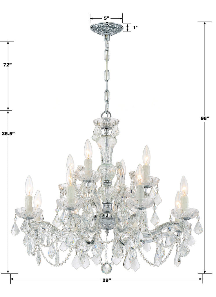 ##Antique Hardware## Maria Theresa 12 Light Clear Italian Crystal Polished Chrome Chandelier