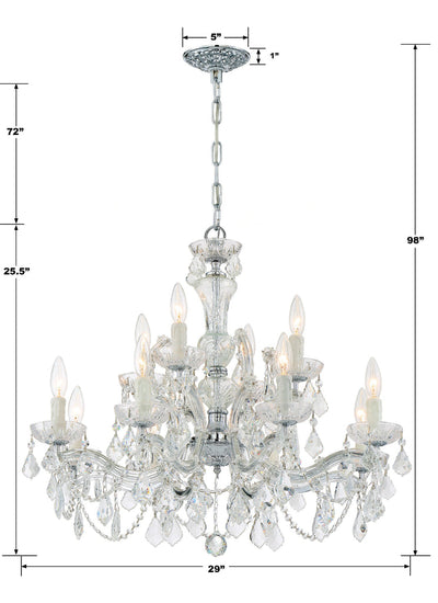 ##Antique Hardware## Maria Theresa 12 Light Clear Italian Crystal Polished Chrome Chandelier