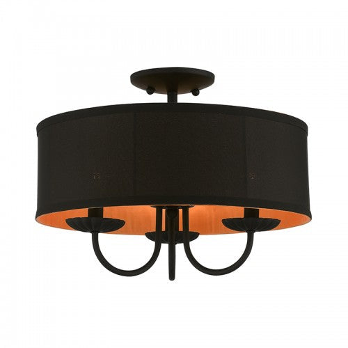 Antique Hardware 3 Light Black Semi-Flush Mount Semi Flush