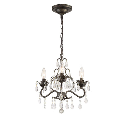 ##Antique Hardware## Paris Market 3 Light Hand Cut Crystal English Bronze Mini Chandelier