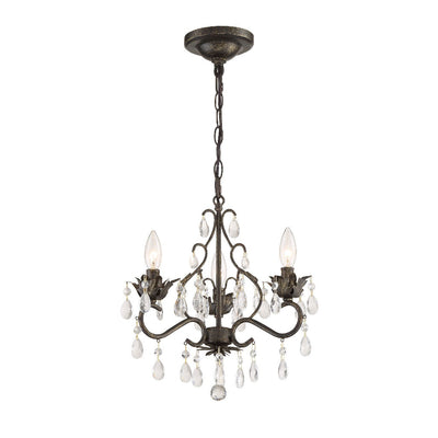 ##Antique Hardware## Paris Market 3 Light Hand Cut Crystal English Bronze Mini Chandelier