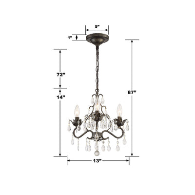 ##Antique Hardware## Paris Market 3 Light Hand Cut Crystal English Bronze Mini Chandelier