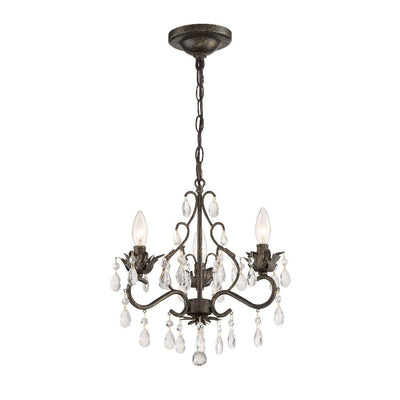 ##Antique Hardware## Paris Market 3 Light Spectra Crystal English Bronze Mini Chandelier