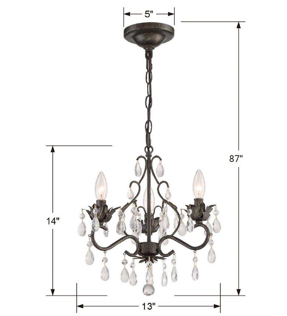 ##Antique Hardware## Paris Market 3 Light Spectra Crystal English Bronze Mini Chandelier