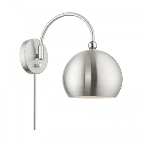 ##Antique Hardware## 1 Light Brushed Nickel with Polished Chrome Accents Swing Arm Wall Lamp