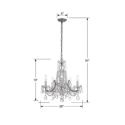 ##Antique Hardware## Maria Theresa 5 Light Hand Cut Crystal Polished Chrome Chandelier