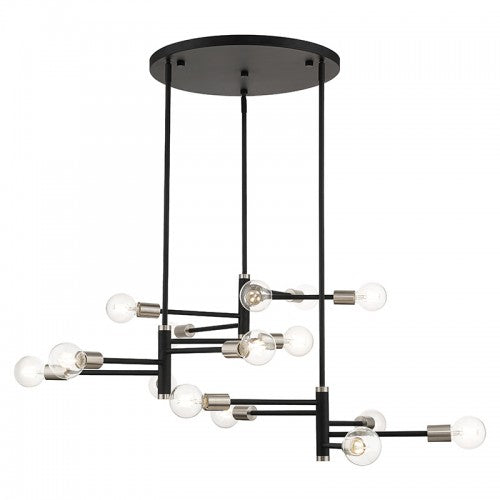 ##Antique Hardware## 15 Light Black Extra Large Chandelier with Brushed Nickel Accents