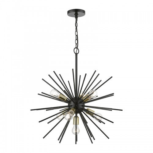 ##Antique Hardware## 7 Light Shiny Black with Polished Brass Accents Pendant Chandelier