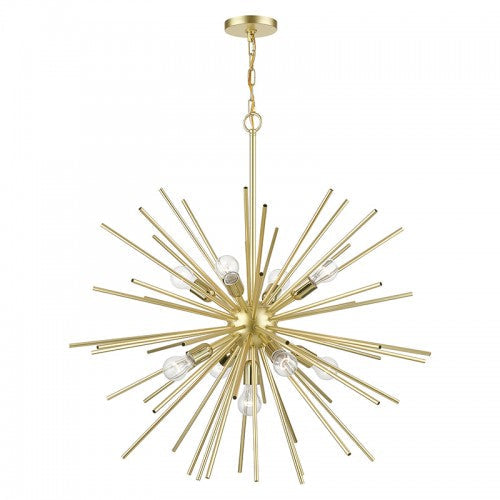 ##Antique Hardware## 9 Light Soft Gold with Polished Brass Accents Foyer Pendant Chandelier