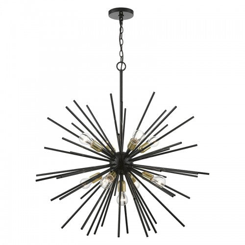 ##Antique Hardware## 9 Light Shiny Black with Polished Brass Accents Foyer Pendant Chandelier