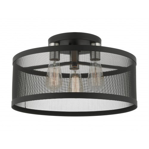 ##Antique Hardware## 3 Light Black Semi Flush Mount