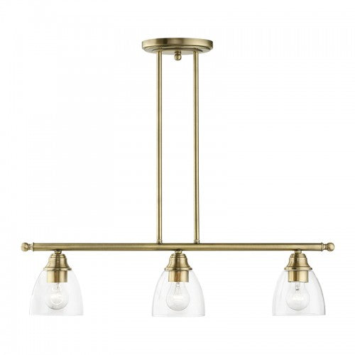 ##Antique Hardware## 3 Light Antique Brass Linear Chandelier