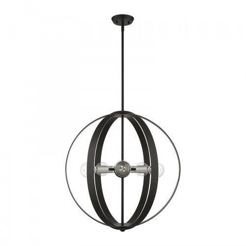 ##Antique Hardware## 5 Light Black Pendant Chandelier with Brushed Nickel Accents