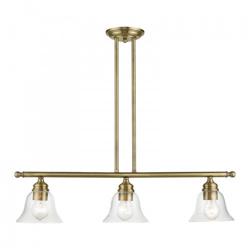 ##Antique Hardware## 3 Light Antique Brass Linear Chandelier