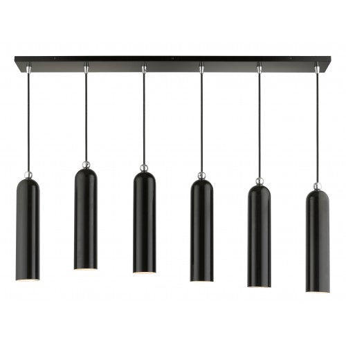 Antique Hardware 6 Light Shiny Black Linear Pendant Pendant