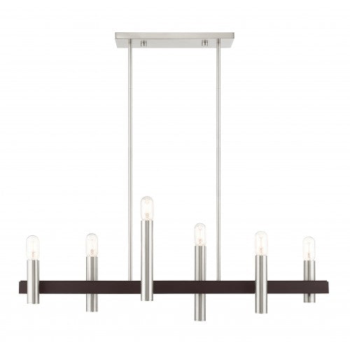 ##Antique Hardware## 6 Light Brushed Nickel & Bronze Linear Chandelier