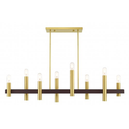 ##Antique Hardware## 8 Light Satin Brass & Bronze Linear Chandelier