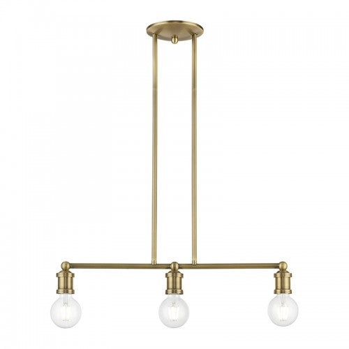 ##Antique Hardware## 3 Light Antique Brass Linear Chandelier