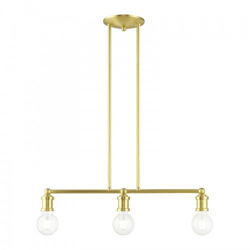 ##Antique Hardware## 3 Light Satin Brass Linear Chandelier