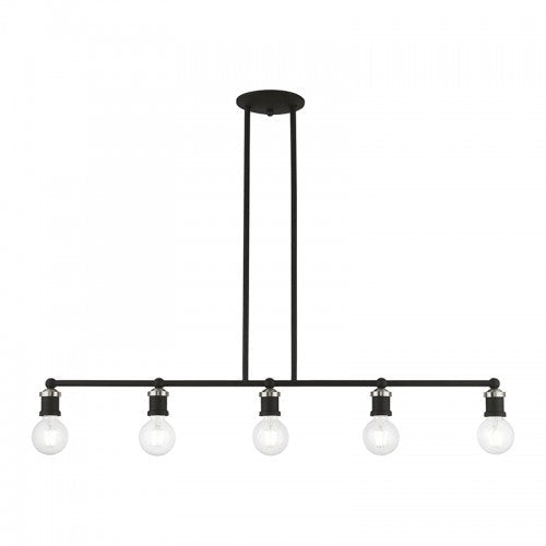 ##Antique Hardware## 5 Light Black with Brushed Nickel Accents Large Linear Chandelier