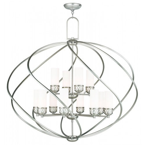 ##Antique Hardware## 8 Light + 4 Light Brushed Nickel Foyer Chandelier