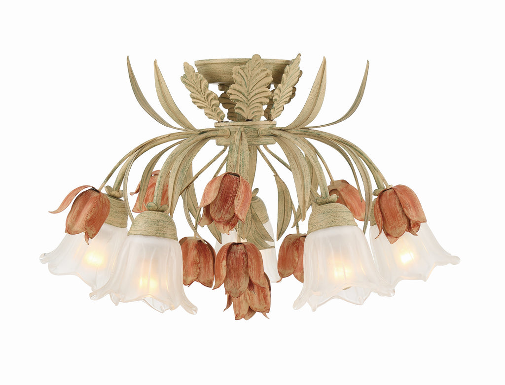 ##Antique Hardware## Southport 5 Light Sage Rose Floral Semi Flush Mount