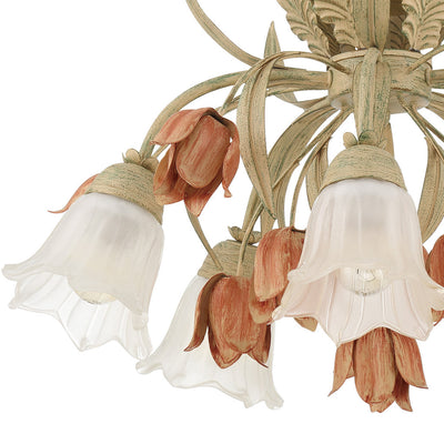 ##Antique Hardware## Southport 5 Light Sage Rose Floral Semi Flush Mount