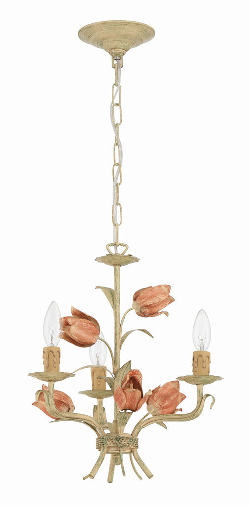 ##Antique Hardware## Southport 3 Light Sage Rose Mini Chandelier