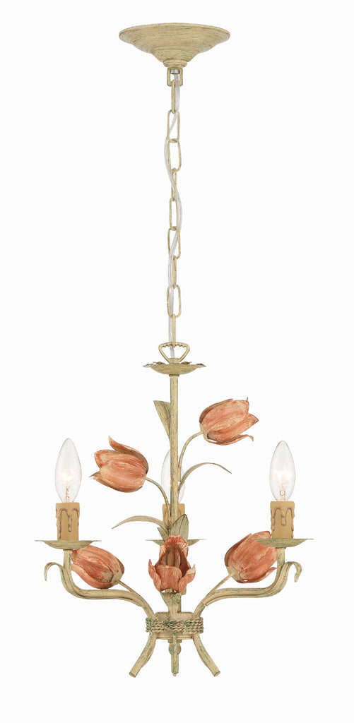 ##Antique Hardware## Southport 3 Light Sage Rose Mini Chandelier